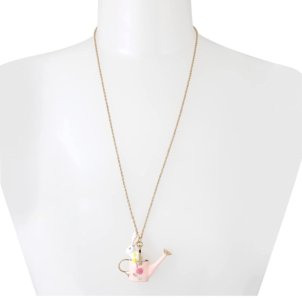 betsey johnson bunny flower pot necklace